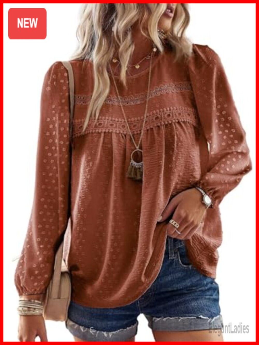 Womens Boho Crochet Lace Long Sleeve Tunic Top Flowy Casual Blouse